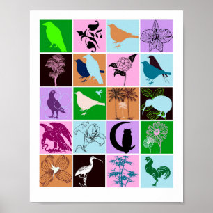 Vogels en Planten Silhouette Animal Collage Art Poster