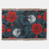 Vogels en rode pioenbloemen met blauwe bladeren deken (Voorkant)