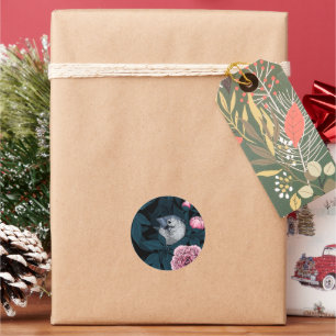 Vogels en rode pioenbloemen met blauwe bladeren ronde sticker