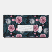 Vogels en roze pioenbloemen met bladeren bureaumat (Keyboard & Muis)