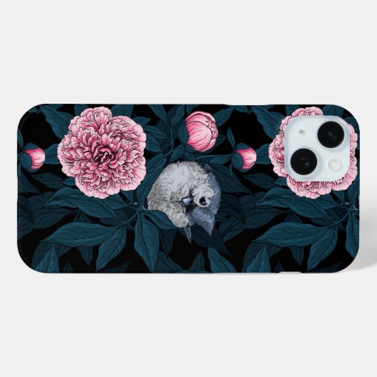 Vogels en roze pioenbloemen met bladeren Case-Mate iPhone case (Achterkant (horizontaal))