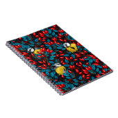 Vogels en rozen van honden, blauw en rood notitieb notitieboek (Rechterzijde)