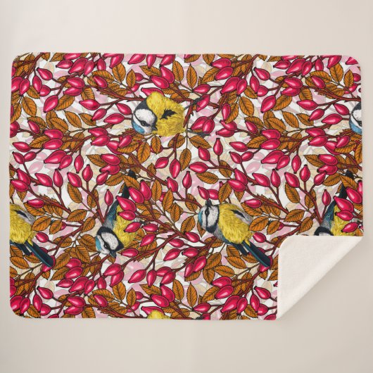 Vogels en rozen van honden sherpa deken (Voorkant (horizontaal))