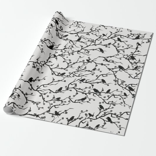 Vogels en Sakura Branches Japans schilderen Cadeaupapier (Uitgerold)