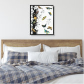 Vogels en vlinder op een zwarte en witte achtergro canvas afdruk (Insitu (Slaapkamer))