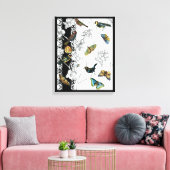Vogels en vlinder op een zwarte en witte achtergro canvas afdruk (Insitu (Woonkamer))