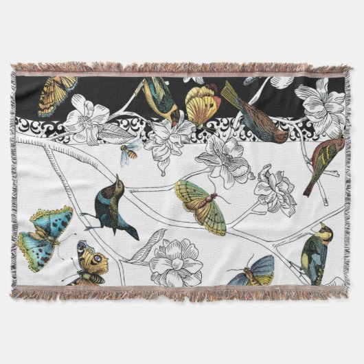Vogels en vlinder op een zwarte en witte achtergro deken (Voorkant)