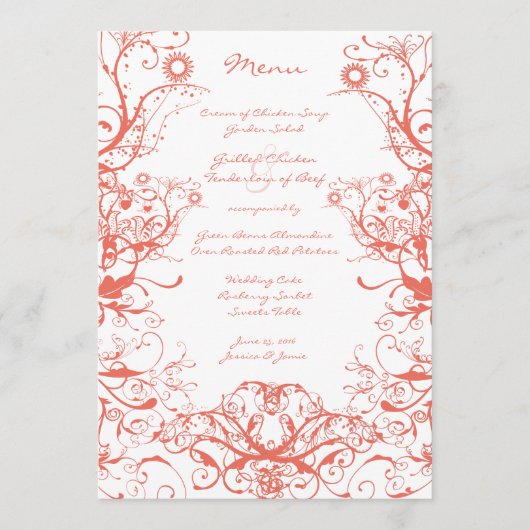 Vogels en wervelingen bruiloft menu (Voorkant)