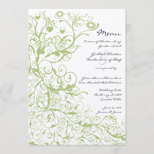 Vogels en wervelingen bruiloft menu (Voorkant)