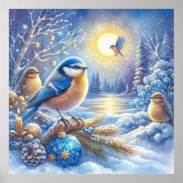 Vogels en winterlandschap 17 poster