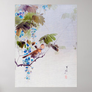 Vogels en Wisteria Flowers, Watanabe Seitei Poster