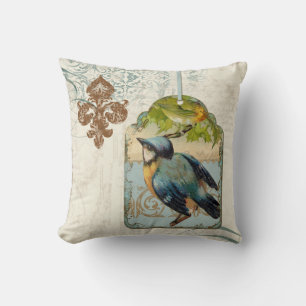 Vogels Fleur de Lis Songbird Swirl Collage Kussen