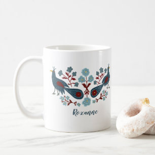 Vogels Flowers Boho Design GEPERSONALISEERD Koffiemok