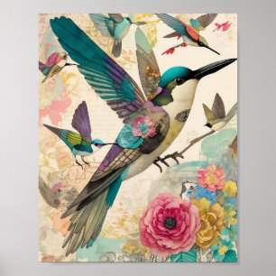 Vogels Gemengde Media Collage Ephemera Decoupage Poster