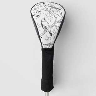 Vogels handgetekend zwart-wit patroon Modern Golfheadcover
