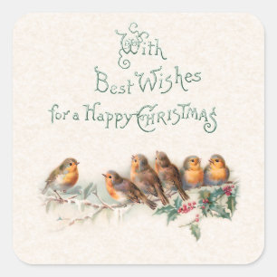 vogels, heilige en kerstbegroeting vierkante sticker