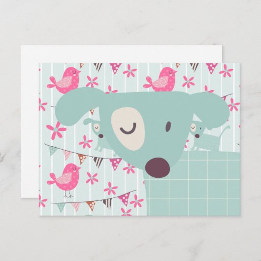 Vogels, honden, banners, bloemen briefkaart (Voorkant / Achterkant)