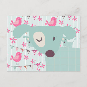 Vogels, honden, banners, bloemen briefkaart