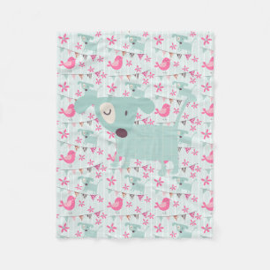 Vogels, honden, banners, bloemen fleece deken