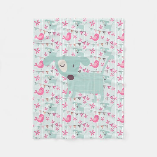 Vogels, honden, banners, bloemen fleece deken (Voorkant)