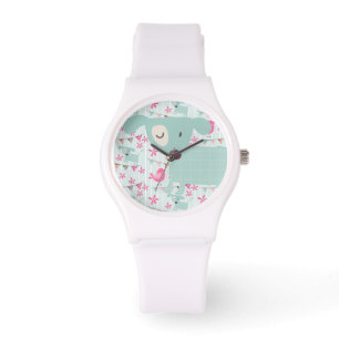 Vogels, honden, banners, bloemen horloge