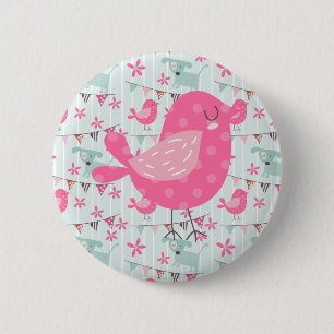 Vogels, honden, banners, bloemen ronde button 5,7 cm