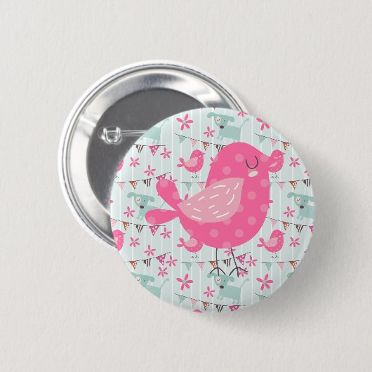 Vogels, honden, banners, bloemen ronde button 5,7 cm (Voorkant /achterkant)
