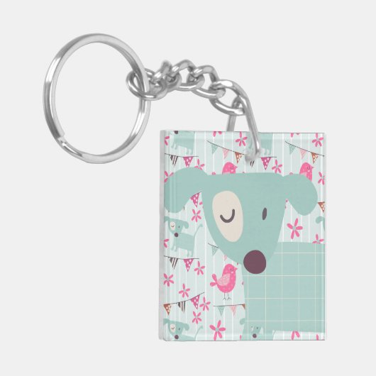 Vogels, honden, banners, bloemen sleutelhanger (Voorkant Links)