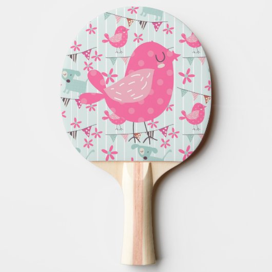 Vogels, honden, banners, bloemen tafeltennisbatje (Achterkant)