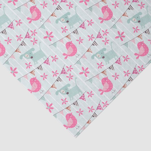 Vogels, honden, banners, bloemen tissuepapier (Detail)
