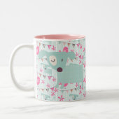 Vogels, honden, banners, bloemen tweekleurige koffiemok (Links)