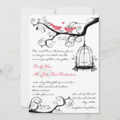  vogels Honeysuckle Pink Wedding Invite Kaart (Voorkant)