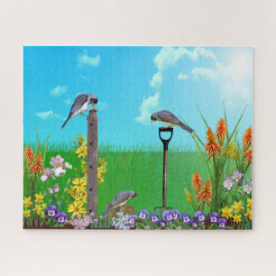 Vogels in de bloementeelt Kleurrijk Legpuzzel