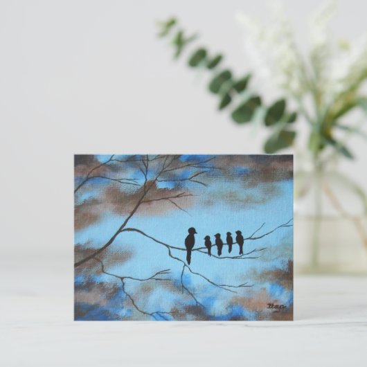 Vogels in de boom in Sky Moederdag Abstracte kunst Briefkaart (Staand voorkant)