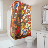 Vogels in de herfstapelboom douchegordijn (In situ)