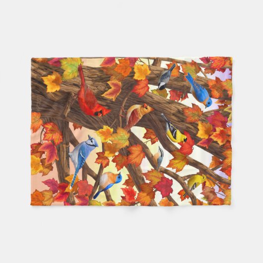 Vogels in de herfstapelboom fleece deken (Voorkant (Horizontaal))