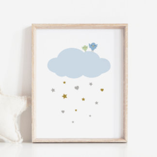 Vogels in de Sky Cloud & Stars Nursery Art Poster