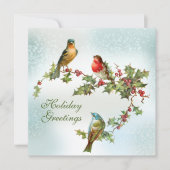 Vogels in de sneeuw op Holly Berries Flat Feestdagenkaart (Voorkant)