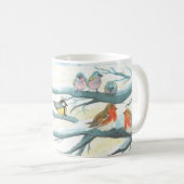 Vogels in de witte sneeuwwinter koffiemok (Voorkant rechts)