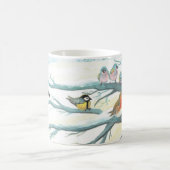 Vogels in de witte sneeuwwinter koffiemok (Center)