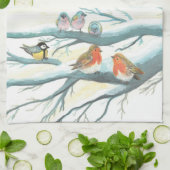 Vogels in de witte sneeuwwinter theedoek (Gevouwen)