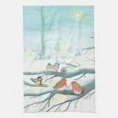 Vogels in de witte sneeuwwinter theedoek (Verticaal)