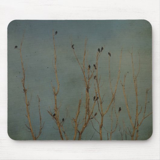 Vogels in een boom, Grunge Muismat (Voorkant)