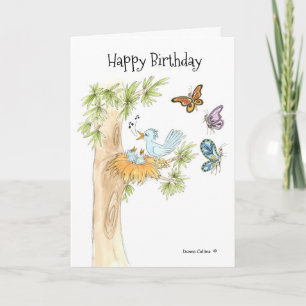 Vogels in een Nest Birthday Kaart