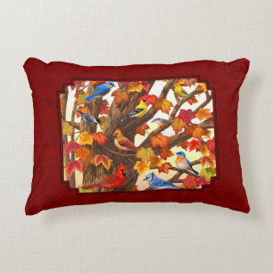 Vogels in Herfst Maple Tree Rood Decoratief Kussen