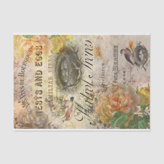  vogels in het Franse Ephemera-ontkoppelingweefsel Tissuepapier (Voorkant)