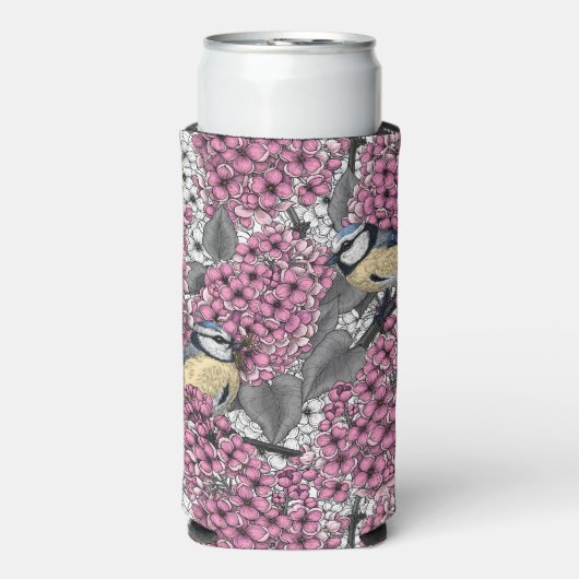 Vogels in roze lila tuin (Seltzer Voorkant)