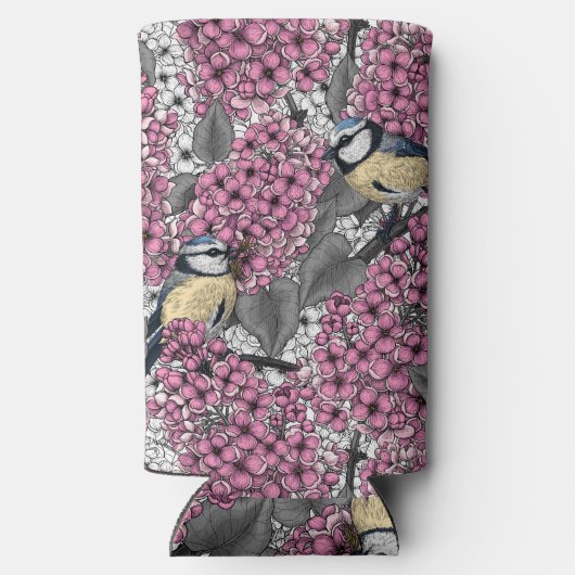 Vogels in roze lila tuin (Achterkant)