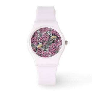 Vogels in roze lila tuin horloge