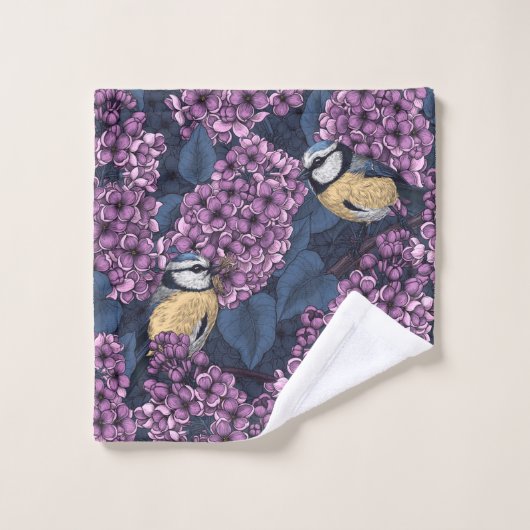 Vogels in violette lila tuin bad handdoek (Wasdoekje)